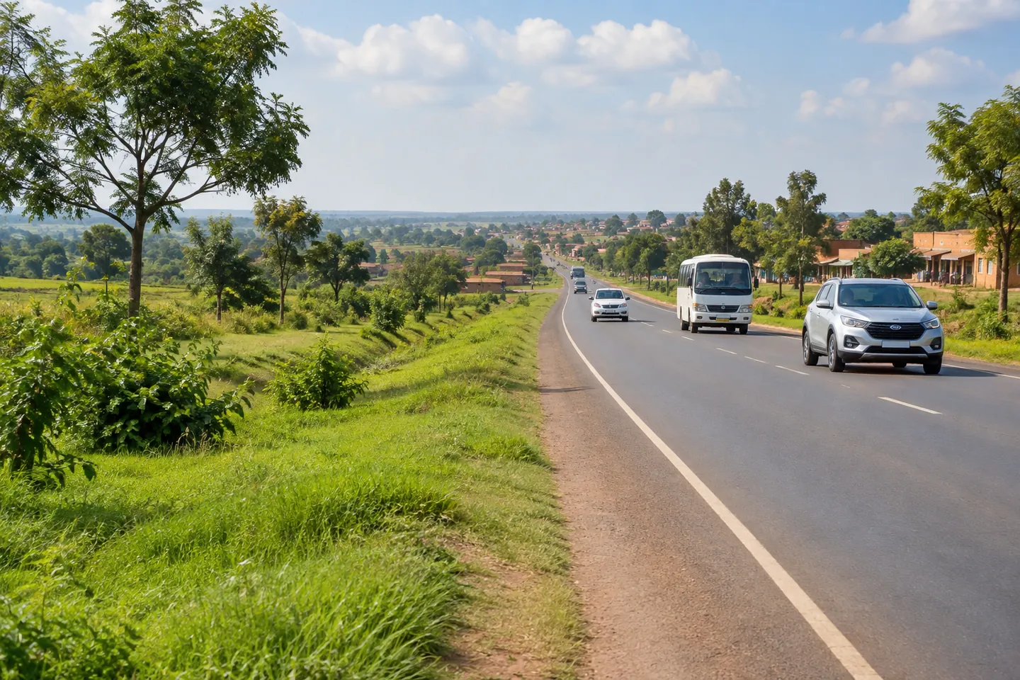 Imodoka ku muhanda unyura mu karere karambuye.